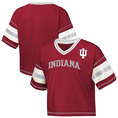 Girls Youth Crimson Indiana Hoosiers Grid Iron V-Neck T-Shirt