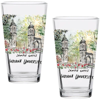 Indiana Hoosiers Laura Wilcox Watercolors 16oz Pint Glass 2-Pack