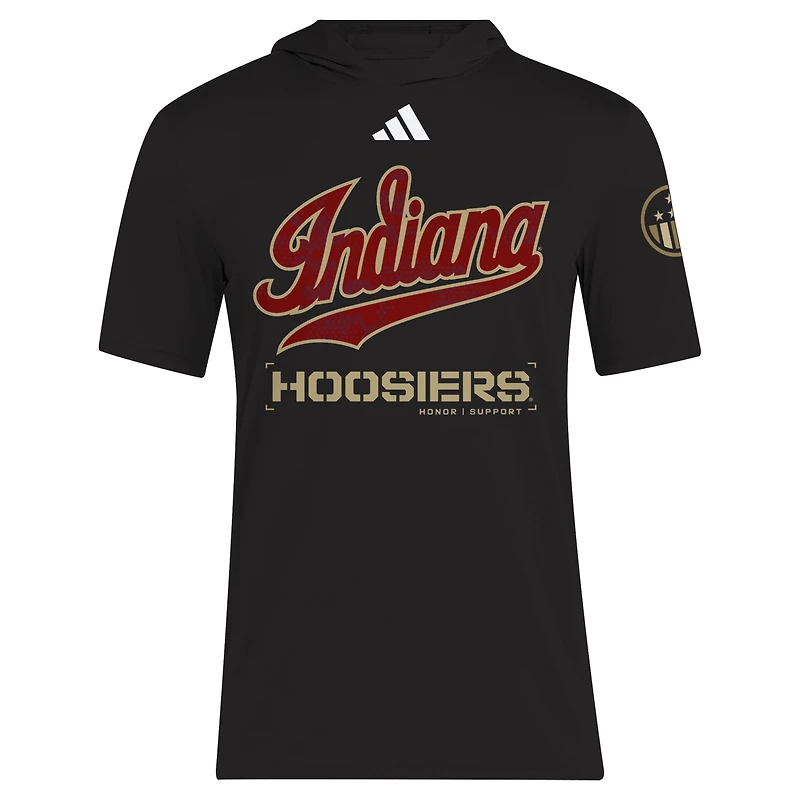 Men's adidas Black Indiana Hoosiers 2025 Military Appreciation AEROREADY Hooded T-Shirt