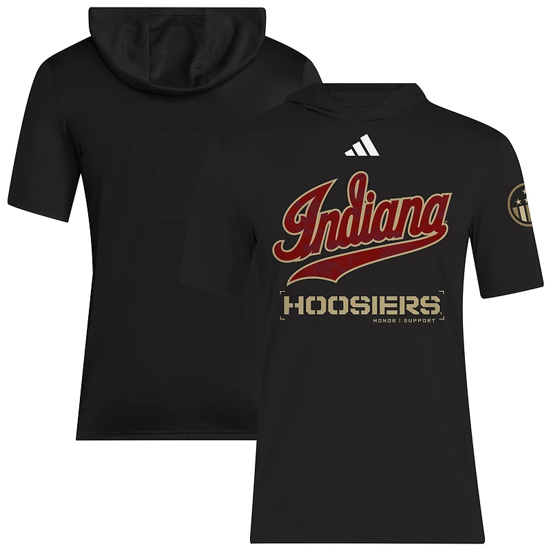Men's adidas Black Indiana Hoosiers 2025 Military Appreciation AEROREADY Hooded T-Shirt