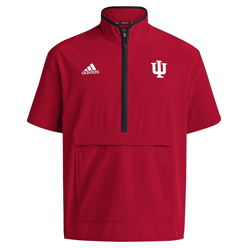 Veste adidas Crimson Indiana Hoosiers Coaches Sideline à manches courtes et demi-zip pour homme