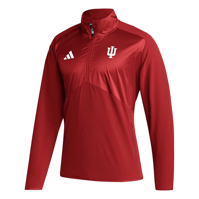 Men's adidas Crimson Indiana Hoosiers Sideline AEROREADY Raglan Sleeve Quarter-Zip Jacket