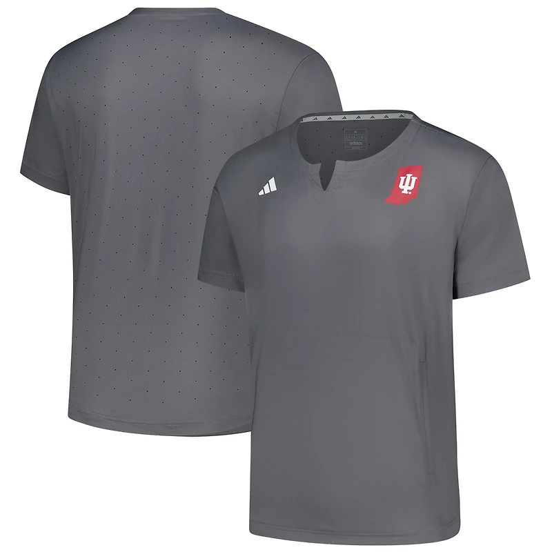 Pull à col cranté adidas gris Indiana Hoosiers Dugout Coaches pour homme