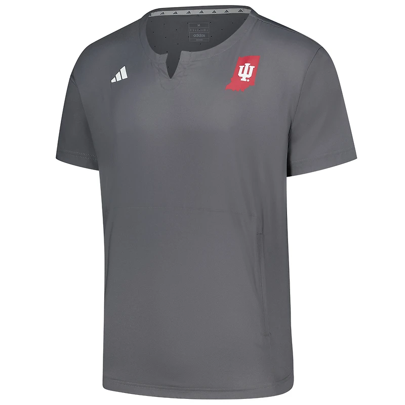 Pull à col cranté adidas gris Indiana Hoosiers Dugout Coaches pour homme