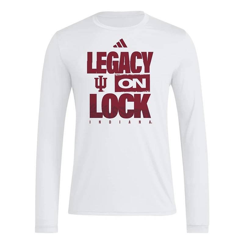 Men's adidas White Indiana Hoosiers Legacy On Lock Pregame Long Sleeve T-Shirt