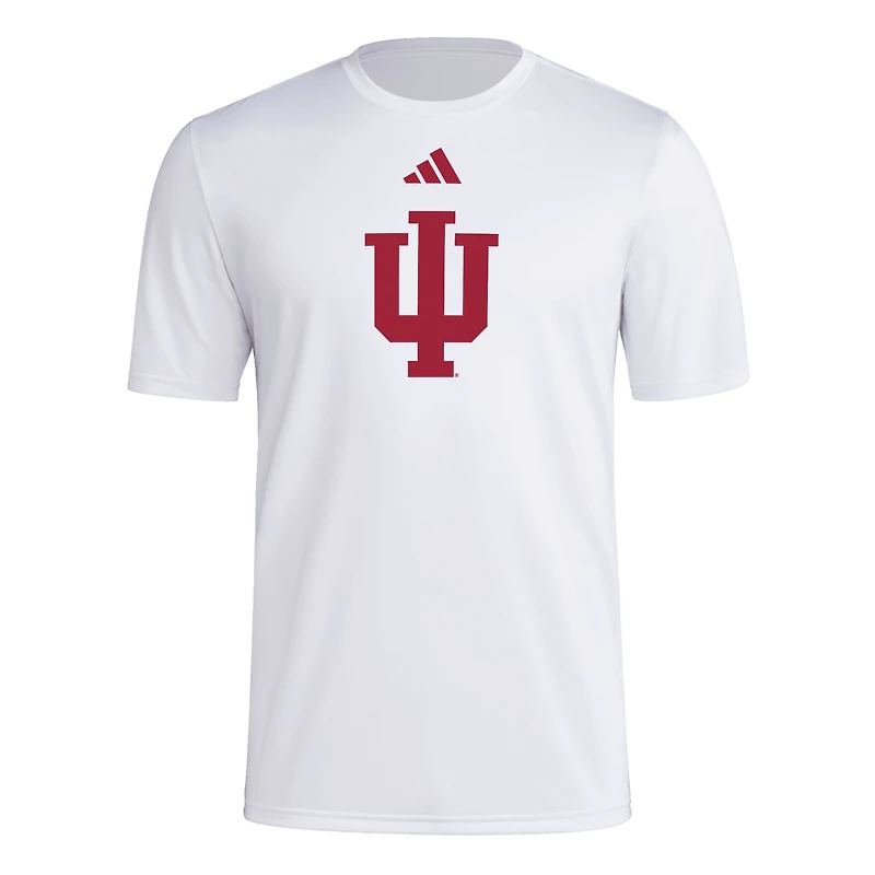T-shirt adidas blanc pour homme avec logo du vestiaire principal des Indiana Hoosiers avant le match AEROREADY