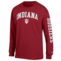 T-shirt à manches longues Champion Crimson Indiana Hoosiers pour homme avec logo Arch Over et 2 coups