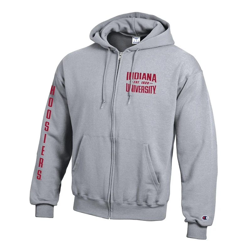 Men's Champion  Gray Indiana Hoosiers Varsity Powerblend Full-Zip Fleece Hoodie