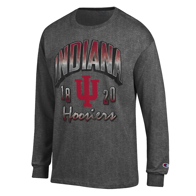 T-shirt à manches longues Champion pour homme, couleur gris anthracite, Indiana Hoosiers Bold