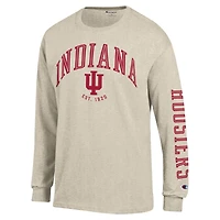 T-shirt à manches longues Champion pour homme, couleur avoine chinée, Indiana Hoosiers, logo neutre.