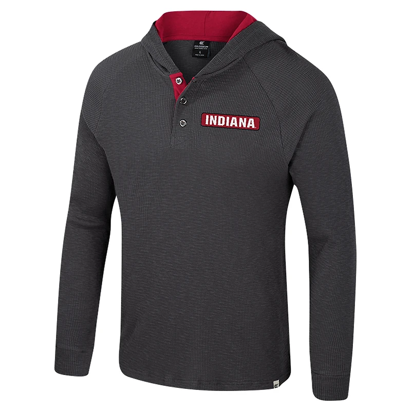 T-shirt à capuche manches longues Henley pour homme Colosseum Charcoal Indiana Hoosiers Dujour Ralgan