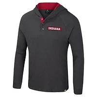 T-shirt à capuche manches longues Henley pour homme Colosseum Charcoal Indiana Hoosiers Dujour Ralgan