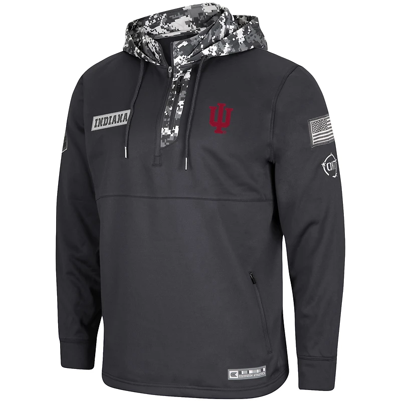 Men's Colosseum Charcoal Indiana Hoosiers OHT Military Appreciation Digital Camo Quarter-Zip Hoodie