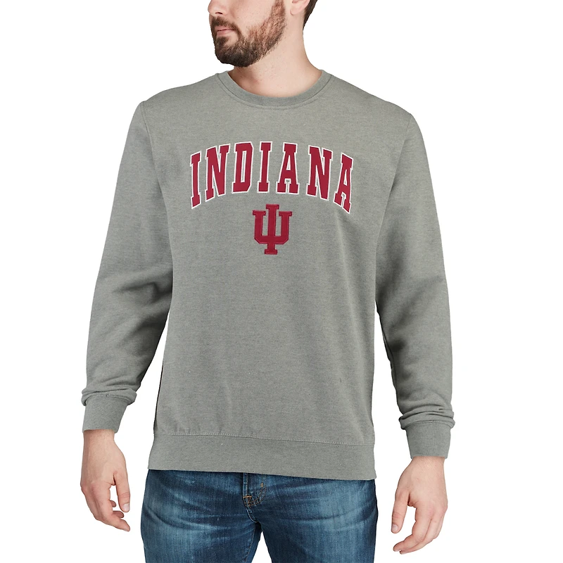 Colosseum Heather Grey Indiana Hoosiers Arch & Logo Crew Neck Sweat-shirt pour homme