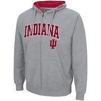 Sweat à capuche entièrement zippé Colosseum Indiana Hoosiers Arch & Logo 3.0 pour homme, gris chiné