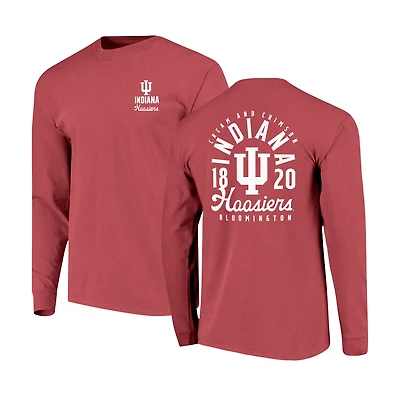 T-shirt à manches longues pour homme Crimson Indiana Hoosiers Comfort Colors avec superposition de mascotte