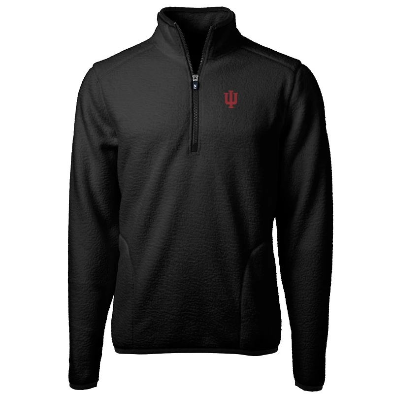 Men's Cutter & Buck Black Indiana Hoosiers Big Tall Cascade Eco Sherpa Fleece Quarter-Zip Jacket