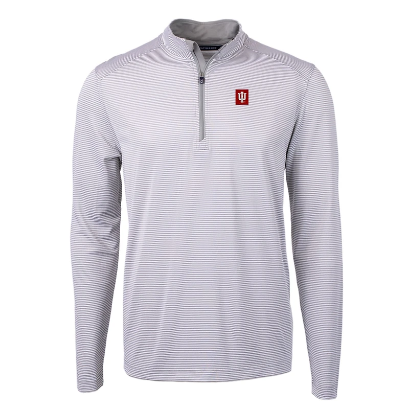 Pull-over zippé recyclé à micro-rayures et piqué écologique pour homme, coupeur buck, gris/blanc, Indiana Hoosiers, grandes tailles, Virtue