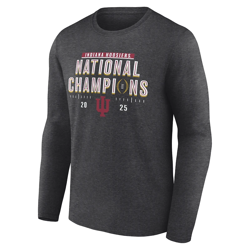 Men's Fanatics  Heather Charcoal Indiana Hoosiers College Football Playoff 2025 National Champions Schedule Long Sleeve T-Shirt
