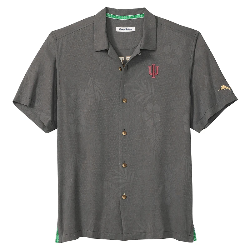 Men's Tommy Bahama Gray Indiana Hoosiers Catch of the Day Camp IslandZone Button-Up Shirt