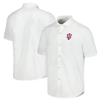 Chemise boutonnée Tommy Bahama White Indiana Hoosiers Coconut Point Palm Vista IslandZone Camp pour hommes