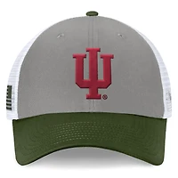 Men's Top of the World Gray/Green Indiana Hoosiers OHT Military Appreciation Badge Trucker Adjustable Hat