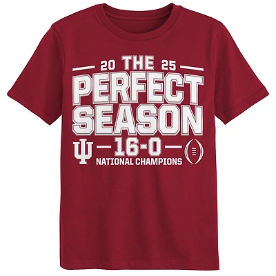 T-shirt « Saison parfaite » pour enfants d'âge préscolaire Outerstuff Crimson Indiana Hoosiers, champions nationaux des séries éliminatoires de football universitaire 2025