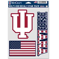 Ensemble de trois autocollants WinCraft Indiana Hoosiers pour supporters, motif étoiles et rayures