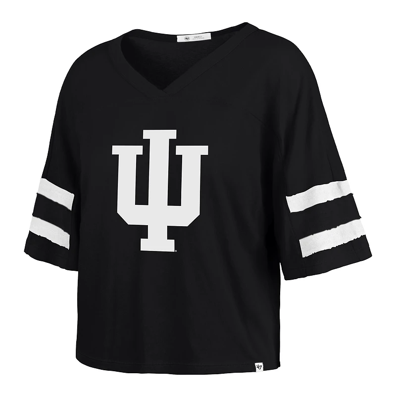 Women's '47 Black Indiana Hoosiers Premier Scout Sleeve Stripe Relaxed Dolman T-Shirt