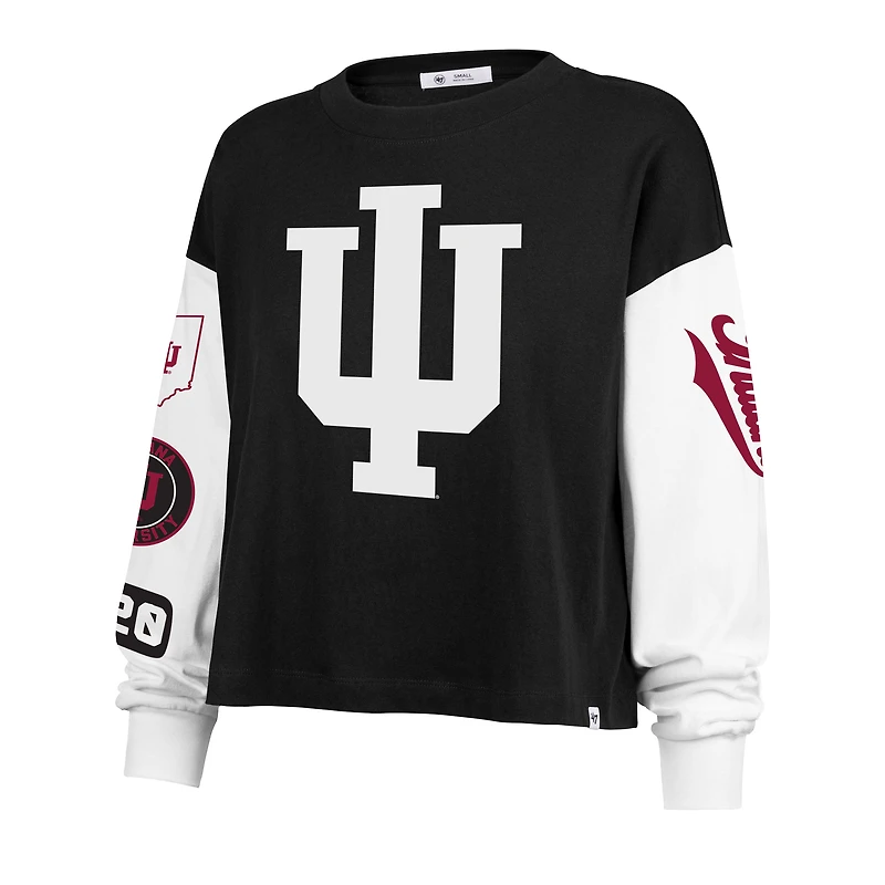 T-shirt à manches longues noir Indiana Hoosiers Sydney pour femme, modèle 47