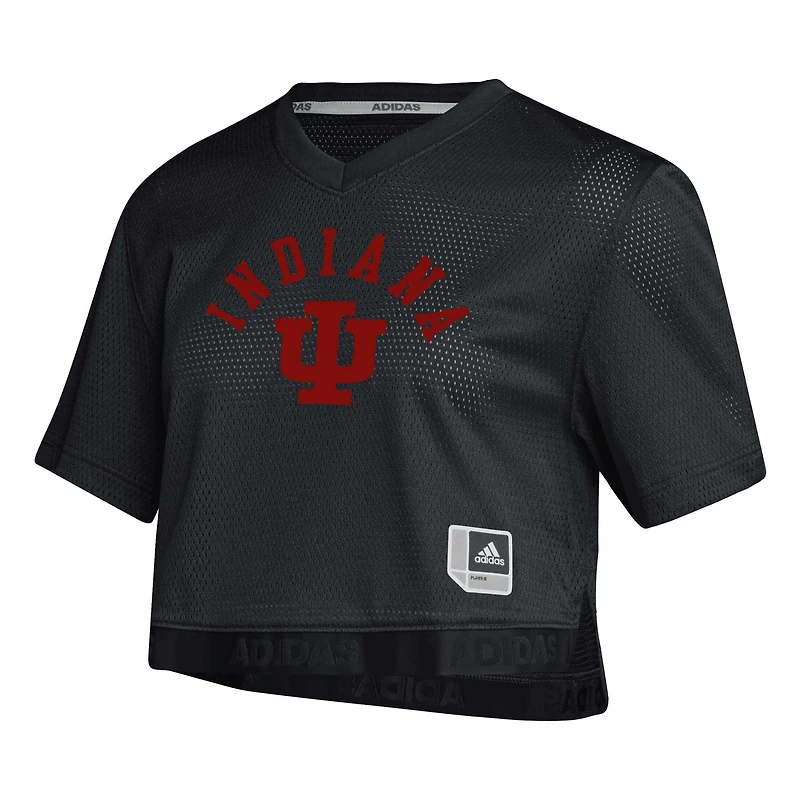 Women's adidas Black Indiana Hoosiers Primegreen V-Neck Cropped Jersey