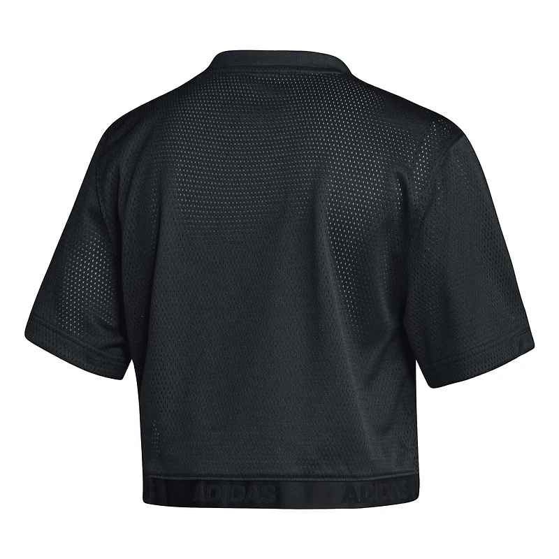 Women's adidas Black Indiana Hoosiers Primegreen V-Neck Cropped Jersey