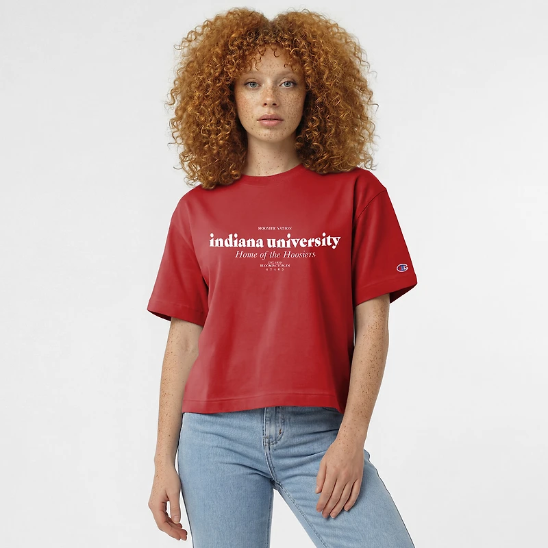 T-shirt à domicile des Indiana Hoosiers, championnes féminines, couleur rouge cramoisi.