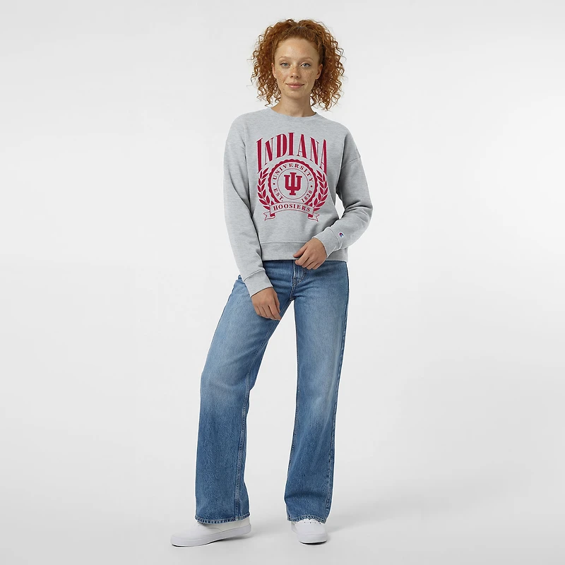 Women's Champion  Heather Gray Indiana Hoosiers Academic Crest Powerblend Crewneck Sweatshirt