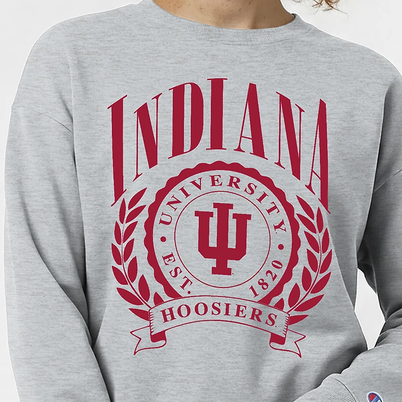 Women's Champion  Heather Gray Indiana Hoosiers Academic Crest Powerblend Crewneck Sweatshirt