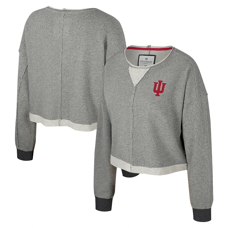 Women's Colosseum Charcoal Indiana Hoosiers Magnum Scoop Neck Cropped Pullover Sweatshirt