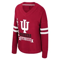 Women's Colosseum  Crimson Indiana Hoosiers Oversized Violet Distressed V-Neck Long Sleeve T-Shirt