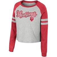 Women's Colosseum Heather Gray Indiana Hoosiers I'm Gliding Here Raglan Long Sleeve Cropped T-Shirt