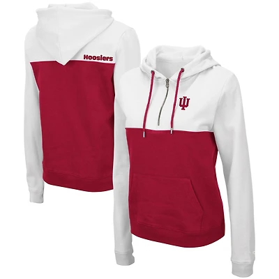 Sweat à capuche léger demi-zip Colosseum blanc/cramoisi pour femmes Indiana Hoosiers Aidan