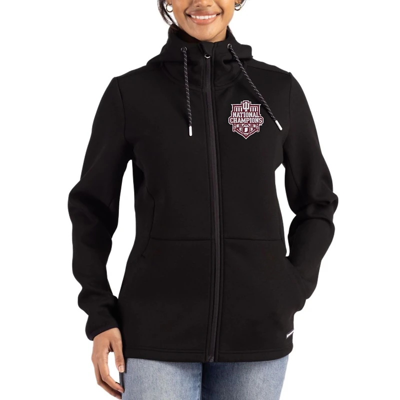 Women's Cutter & Buck  Black Indiana Hoosiers College Football Playoff 2025 National Champions Roam Epic Comfort Recycled Full-Zip Hoodie Jacket