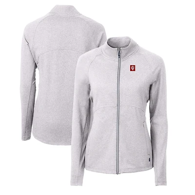 Women's Cutter & Buck  Heather Gray Indiana Hoosiers Adapt Eco Knit Recycled Full-Zip Jacket