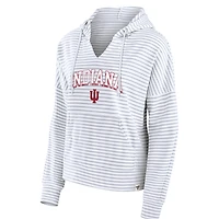 Women's Fanatics  White Indiana Hoosiers Striped Notch Neck Pullover Hoodie
