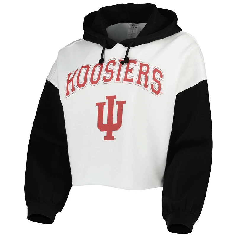 Sweat à capuche court avec blocs de couleurs Indiana Hoosiers Good Time Gameday Couture pour femme, blanc/noir