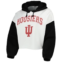 Sweat à capuche court avec blocs de couleurs Indiana Hoosiers Good Time Gameday Couture pour femme, blanc/noir