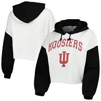 Sweat à capuche court avec blocs de couleurs Indiana Hoosiers Good Time Gameday Couture pour femme, blanc/noir