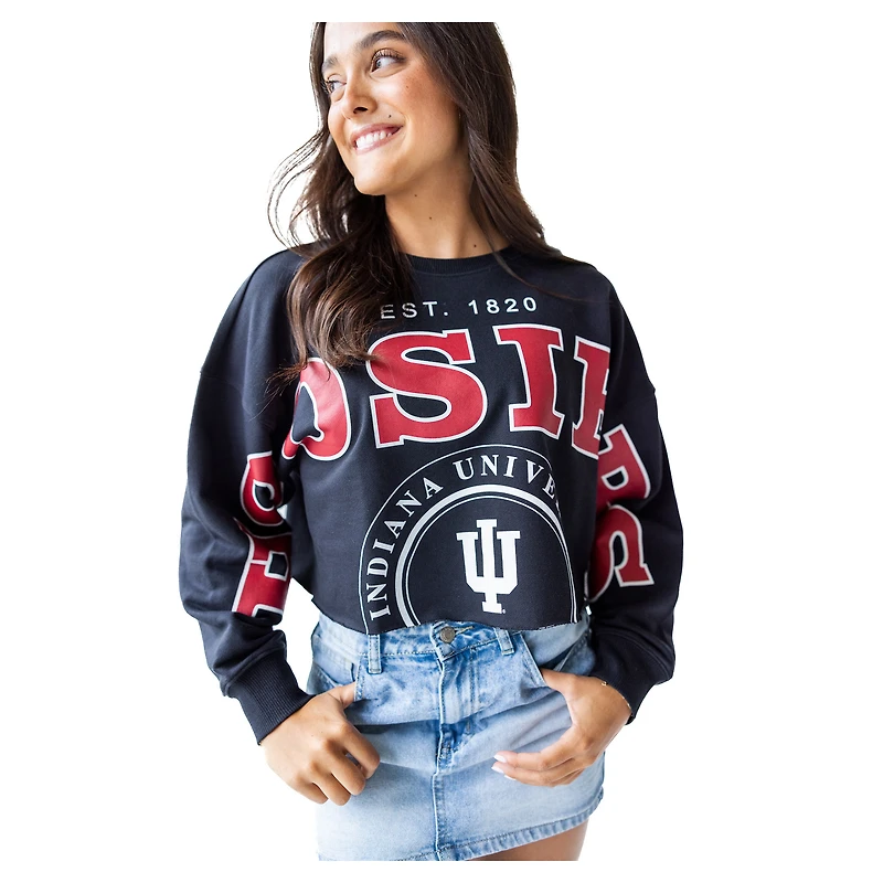 Women's Gameday Social Black Indiana Hoosiers Phipps Cropped Sweatshirt