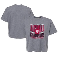 T-shirt court pour femmes, couleur gris anthracite chiné, Indiana Hoosiers, champions nationaux des éliminatoires de football universitaire 2025