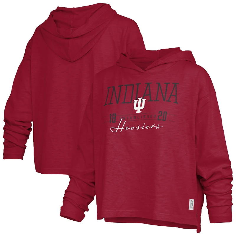 Women's Pressbox  Crimson Indiana Hoosiers Castillo Slub Waist Length Long Sleeve Hooded T-Shirt
