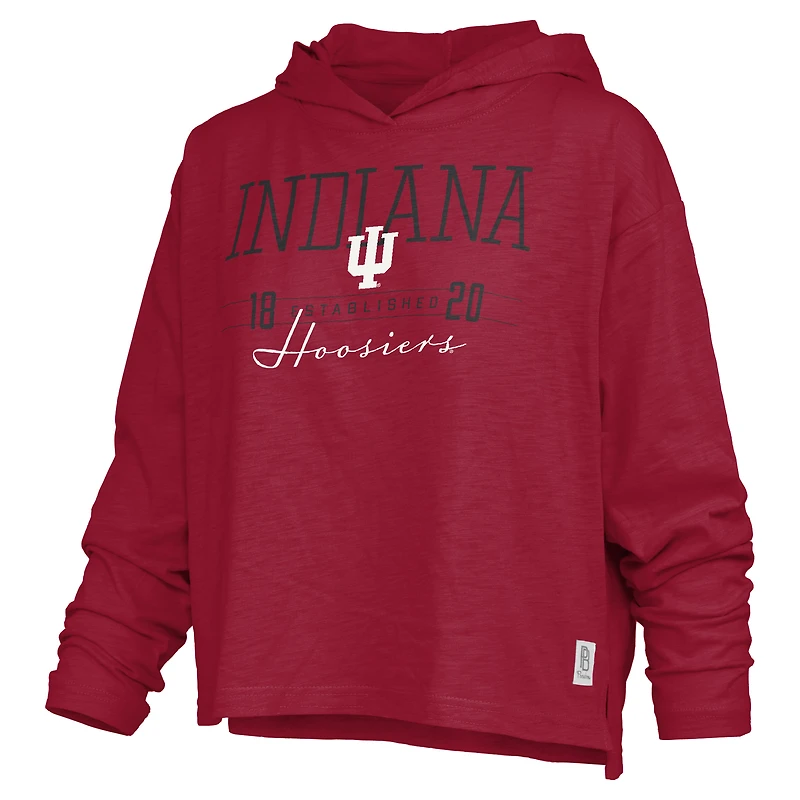 Women's Pressbox  Crimson Indiana Hoosiers Castillo Slub Waist Length Long Sleeve Hooded T-Shirt