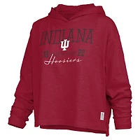 Women's Pressbox  Crimson Indiana Hoosiers Castillo Slub Waist Length Long Sleeve Hooded T-Shirt